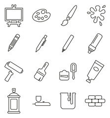 Painting Or Drawing Equipment Icons Thin Line Vector Illustration Set
