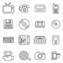 Old Technology or Vintage Technology Icons Thin Line Vector Illustration Set
