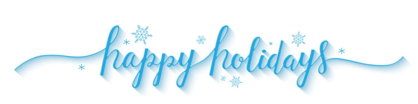 HAPPY HOLIDAYS banner in brush calligraphy with snowflakes