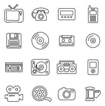 Old Technology or Vintage Technology Icons Thin Line Vector Illustration Set