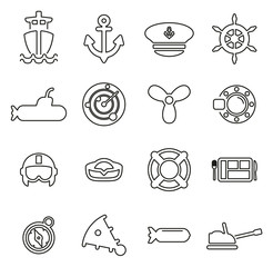 Navy or Military or Army Icons Thin Line Vector Illustration Set © Bakai