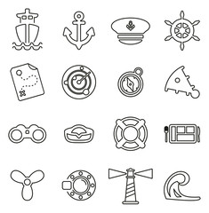 Nautical Vessel & Equipment Icons Thin Line Vector Illustration Set