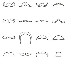 Mustache or Facial Hair Icons Thin Line Vector Illustration Set