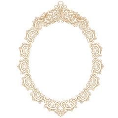 Golden vintage oval graphical frame in antique style. Vector.