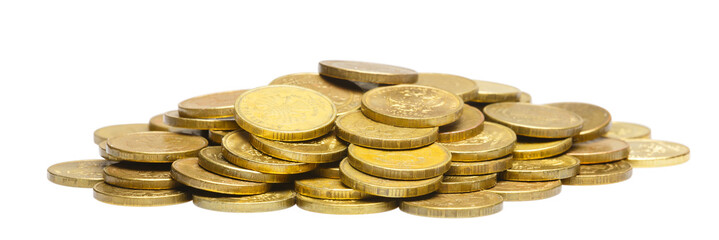 A bunch of gold coins. Isolated white