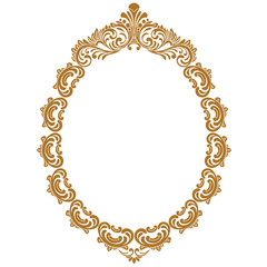 Golden vintage oval graphical frame in antique style. Vector.