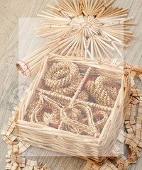 czech staw christmas decirations on vintage wooden table © ygor28
