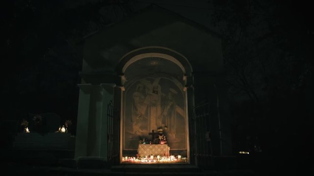Candles at the altar for the feast of all the saints, Day of the dead