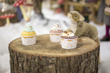 Christmas decorations lights bokeh Xmas sweet cake