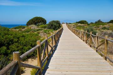Fototapeta na wymiar wooden path in cabopino beach marbella