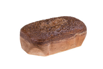 Homemade cocoa cake with walnuts and raisins baked in bread maker isolated on white background.