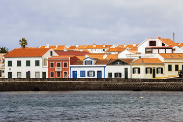 Fototapeta na wymiar Colourful buildings in Faial, Azores, Portugal