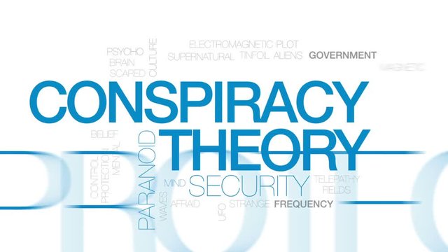 Conspiracy theory animated word cloud, text design animation. Kinetic typography. Kinetic typography.