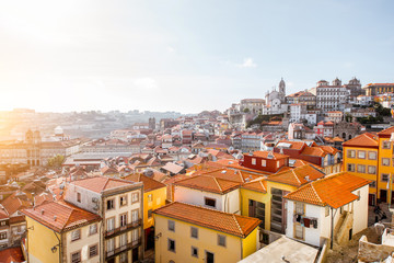 Fototapeta na wymiar Top cityscape view on the old town of Porto city during the sunny day in Portugal