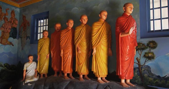 Sculpted Images of Buddhist Monks in a Sri Lankan Temple