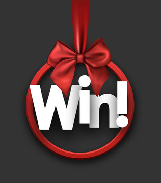 Win festive card with red bow.
