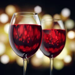 Fotobehang 3D rendering two glasses with red wine © apopium
