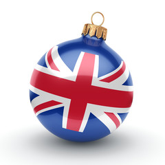 3D rendering Christmas ball with the flag of Great Britain