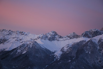 Fototapeta na wymiar Winter dusk in the mountains. Tyrol, Austria