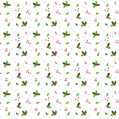 MISTLETOE SEAMLESS VECTOR PATTERN ON WHITE BACKGROUND. TRENDY CHRISTMAS TETXURE. WINTER CLASSIC BACKGROUND