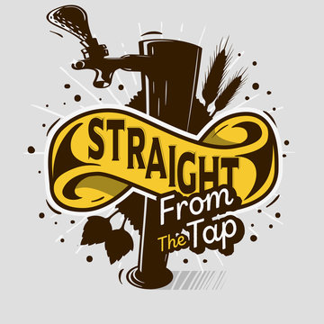 Draft Beer Tap Artistic Cartoon Tatoo Style  Print Poster Design  With Banner For Your  Message. Vector Image.