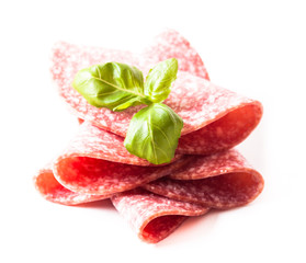 Salami slices isolated