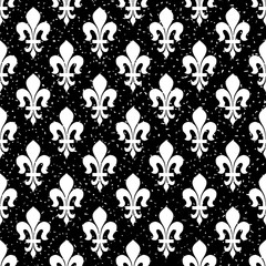 Seamless black and white grunge vintage classical French royal ornate Fleur de lis pattern vector