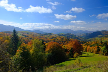 Fototapeta na wymiar Autumn mountain landscape in Carpathian mountains, Ukraine, Europe