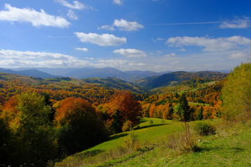 Fototapeta na wymiar Autumn mountain landscape in Carpathian mountains, Ukraine, Europe
