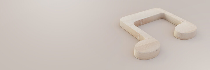 Musical note made of wood on a plane, original 3d rendering background