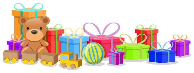 Geschenke mit Spielzeug isoliert