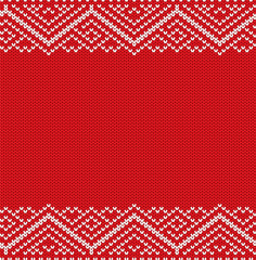 Fototapeta na wymiar Knitting holiday geometric ornament design with empty space for text. Christmas seamless pattern.