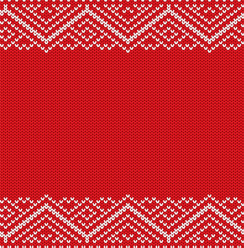 Knitting holiday geometric ornament design with empty space for text. Christmas seamless pattern.