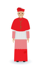 Pope or cardinal character in characteristic clothes isolated on a white background. Catholic priest in cassocks.
