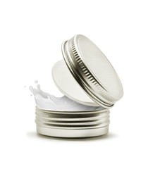 Obraz premium Cosmetic cream splashes out from the jar on white background