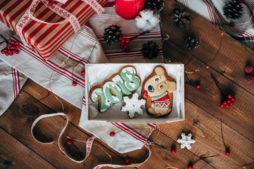 Christmas colorful gingerbread cookies. Bakery products