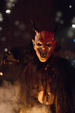 Krampus during the traditional festival., Tarvisio, Julian alps, Italy