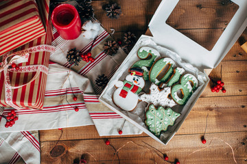 Christmas colorful gingerbread cookies. Bakery products