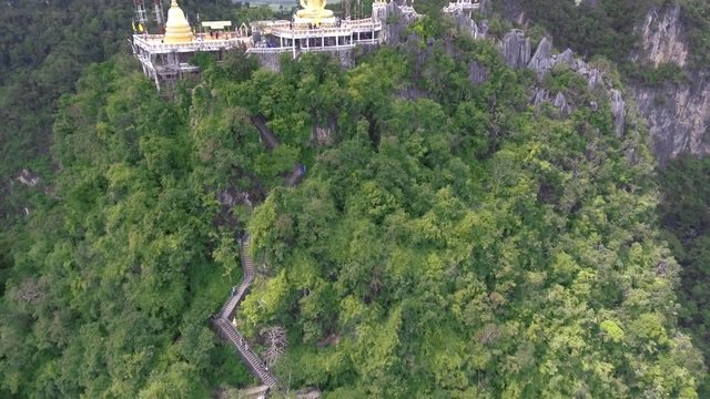 Drone footage of Wat Tham Sua (Tiger Cave Temple) in Krabi, Thailand