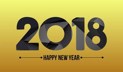 Happy new year 2018. Year 2017 vector design element. Low poly illustration. Gold design. Merry Chrstmas Background for dinner invitations, festive posters,promotional depliant, greetings cards
