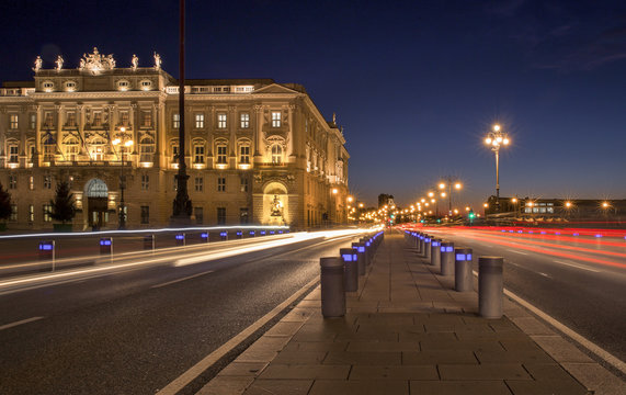 Historical palace in the waterfront of Trieste by night, Friuli Venezia GiuliaItaly