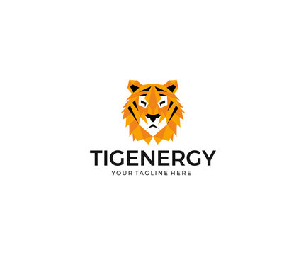 Tiger Face Logo Template. Predator Vector Design. Wild Animal Polygon Illustration