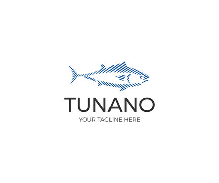Linear Tuna Logo Template. Sport Fishing Vector Line Design. Sea Fish Illustration