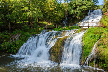 Chervonogorodsky Falls, Dzhurynsky waterfall in Nyrkiv on the Dzhuryn river. Ternopilska oblast, Ukraine.