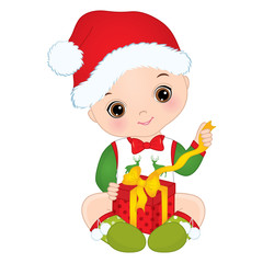 Vector Cute Baby Boy Wearing Christmas Clothes