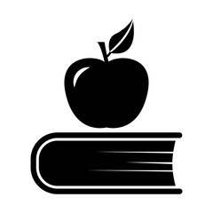 Book and apple, black and white icon. Vector illustration