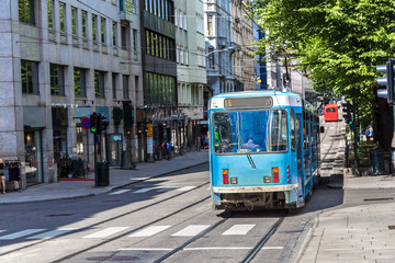 Fototapeta premium Modern tram in Oslo, Norway