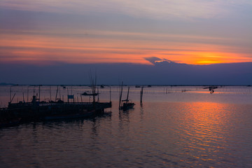 Fishing port in twilight time , Thailand