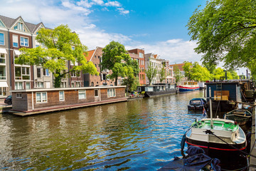Amsterdam canals and  boats, Holland, Netherlands.