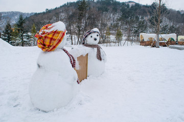 Naklejka premium Pyeongchang-gun, Gangwon-do, South Korea - Snowy Pyeongchang-gun Daegwallyeong the Snowman.